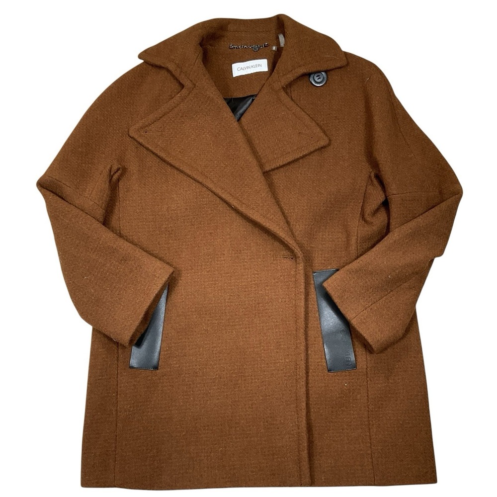 Calvin Klein Women's Brown Coat Lined Wool Blend Size Medium
